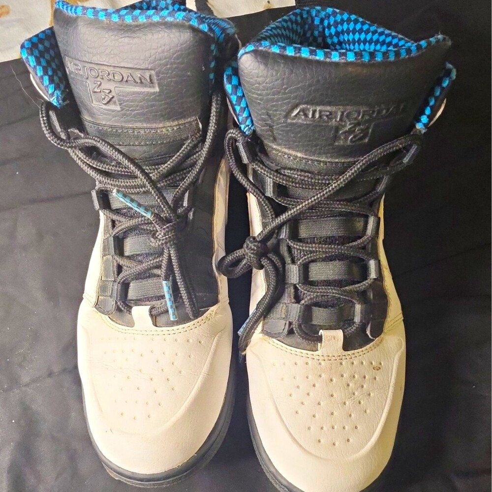 Jordan Air Jordan 1 High Top Unisex Kids US 7 White/Black/Blue Leather 631739